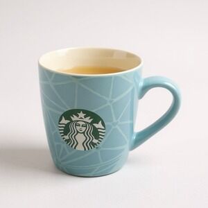 STARBUCKS Blue to Teal Green Ombre 10oz Coffee Mug 2021 Blue Geometric Design